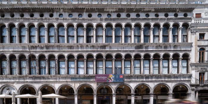 A building in Venice with an Azerbaijani sign on it