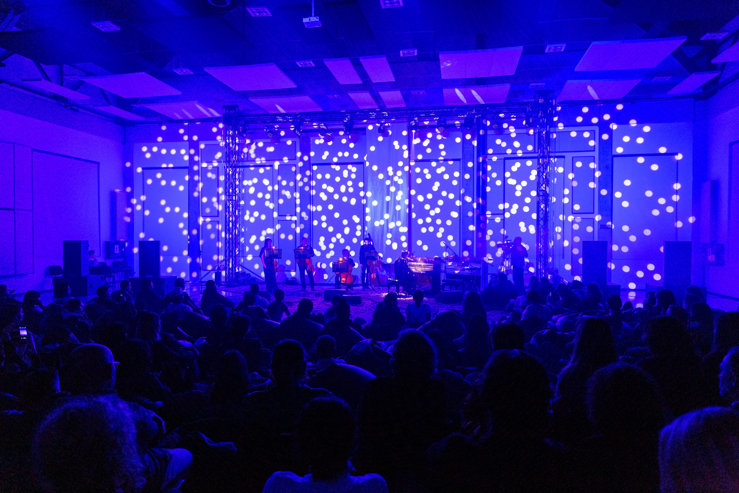 purple lights on a stage