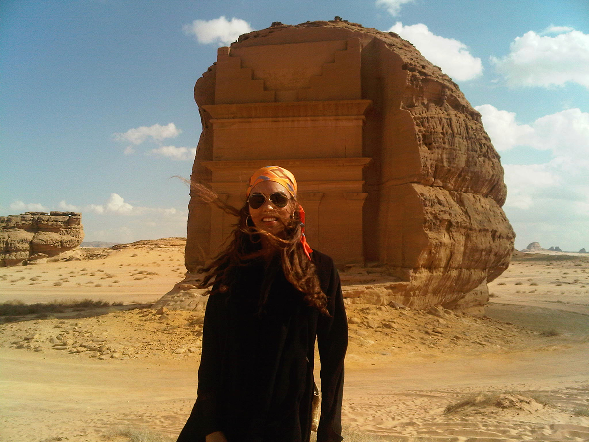  Woman smiling in desert 